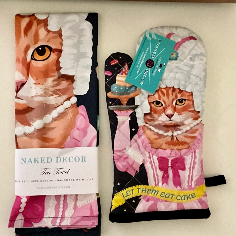 Orange Tabby Marie Antoinette Let Them Eat Cake 2pc Mitt & Towel Set NEW